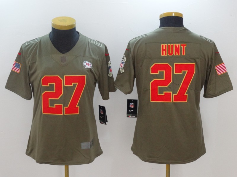 Womens Kansas City Chiefs #27 Hunt Olive Salute to Service Limited Jersey