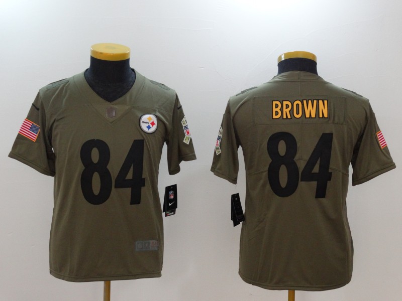 Kids Pittsburgh Steelers #84 Brown Olive Salute to Service Limited Jersey