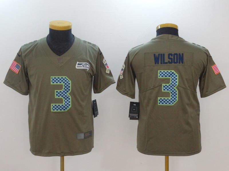Kids Seattle Seahawks #3 Wilson Olive Salute to Service Limited Jersey