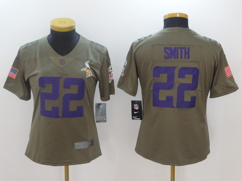 Womens Minnesota Vikings #22 Smith Olive Salute To Service Limited Jersey
