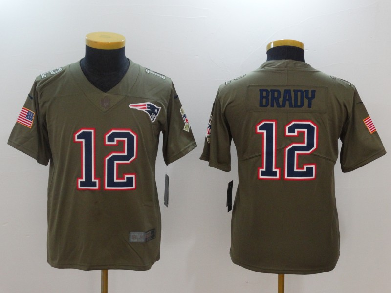 Kids New England Patriots #12 Brady Olive Salute to Service Limited Jersey