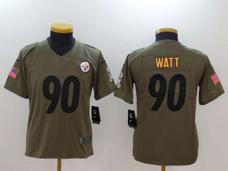 Kids Pittsburgh Steelers #90 Watt Olive Salute to Service Limited Jersey