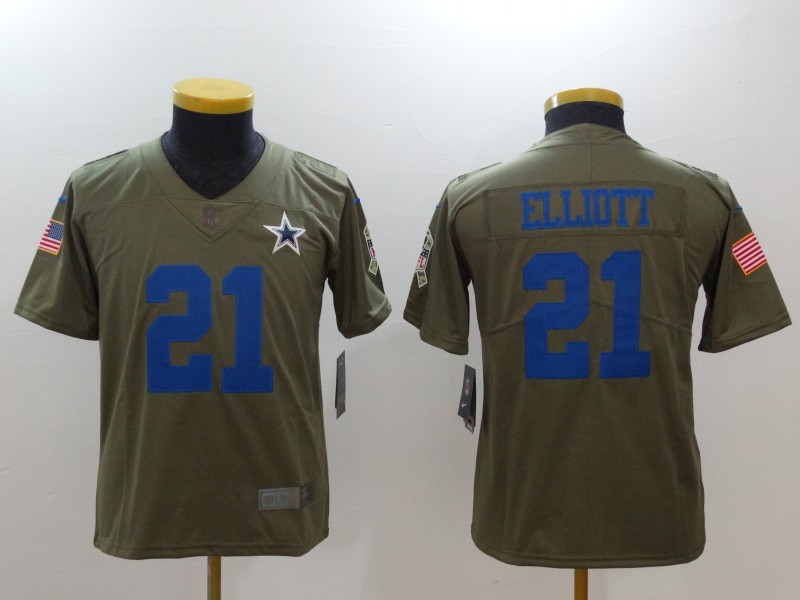Kids Dallas Cowboys #21 Elliott Olive Salute to Service Limited Jersey