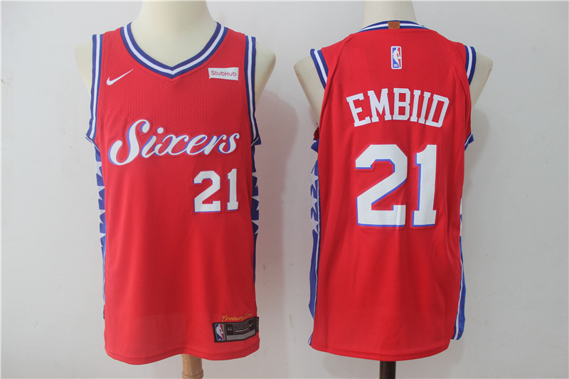 NBA Philadelphia 76ers #21 Embiid Red New Jersey