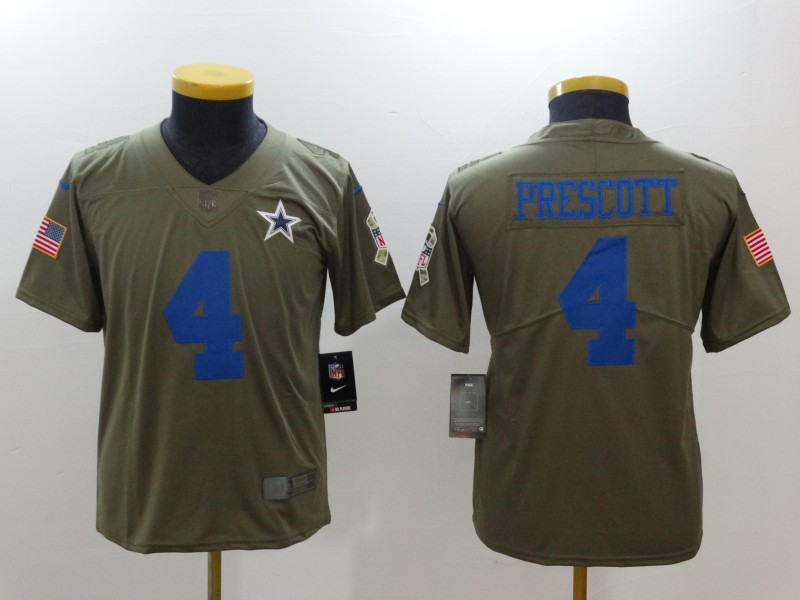 Kids Dallas Cowboys #4 Prescott Olive Salute to Service Limited Jersey