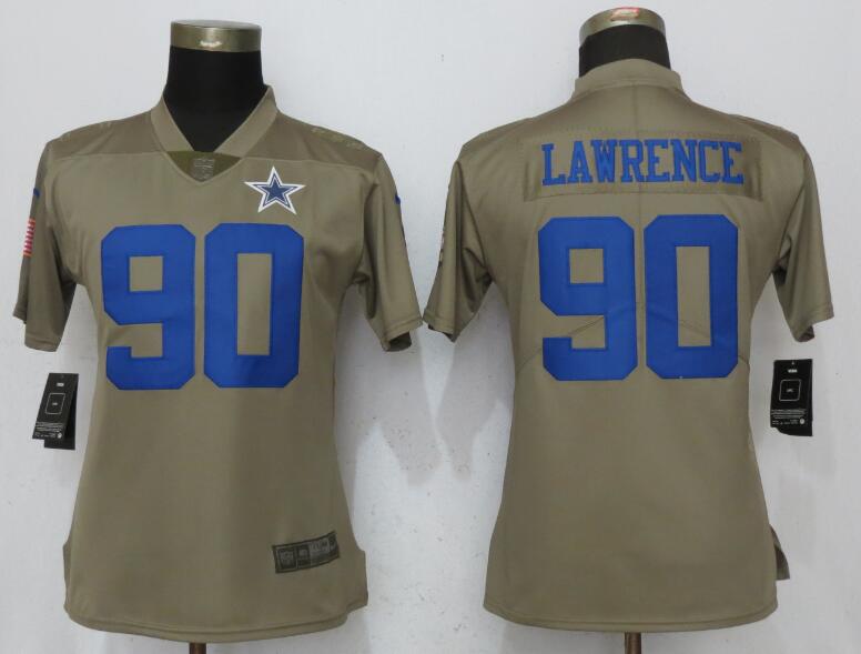 Women New Nike Dallas Cowboys 90 Lawrence Olive Salute To Service Elite Jersey