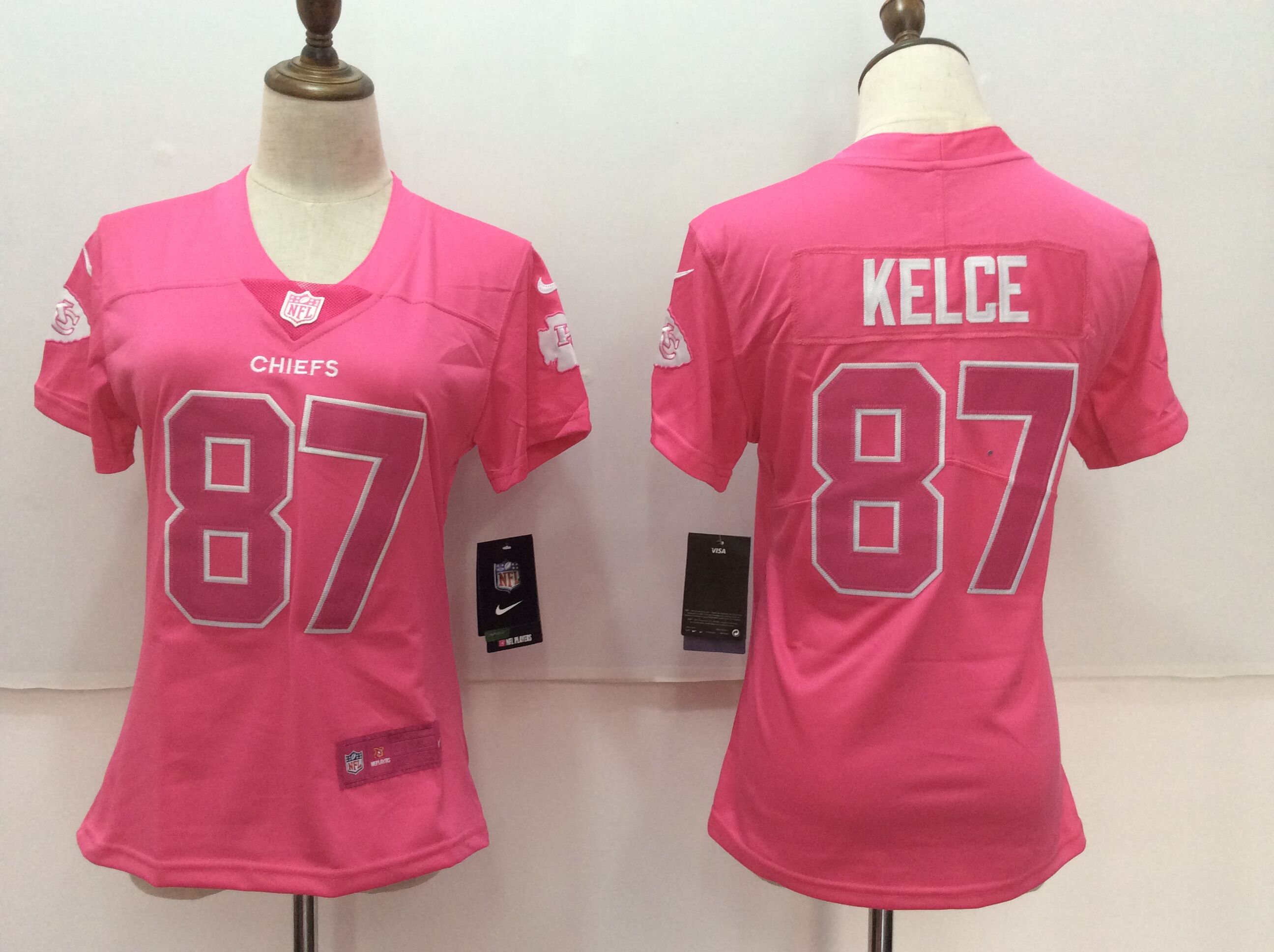 Womens Kansas City Chiefs #87 Kelce Pink Jersey