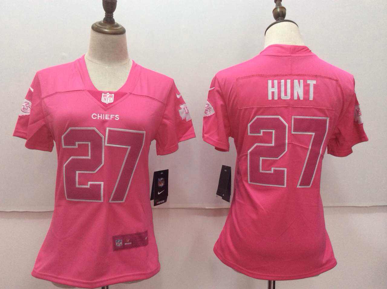 Womens Kansas City Chiefs #27 Hunt Pink Jersey
