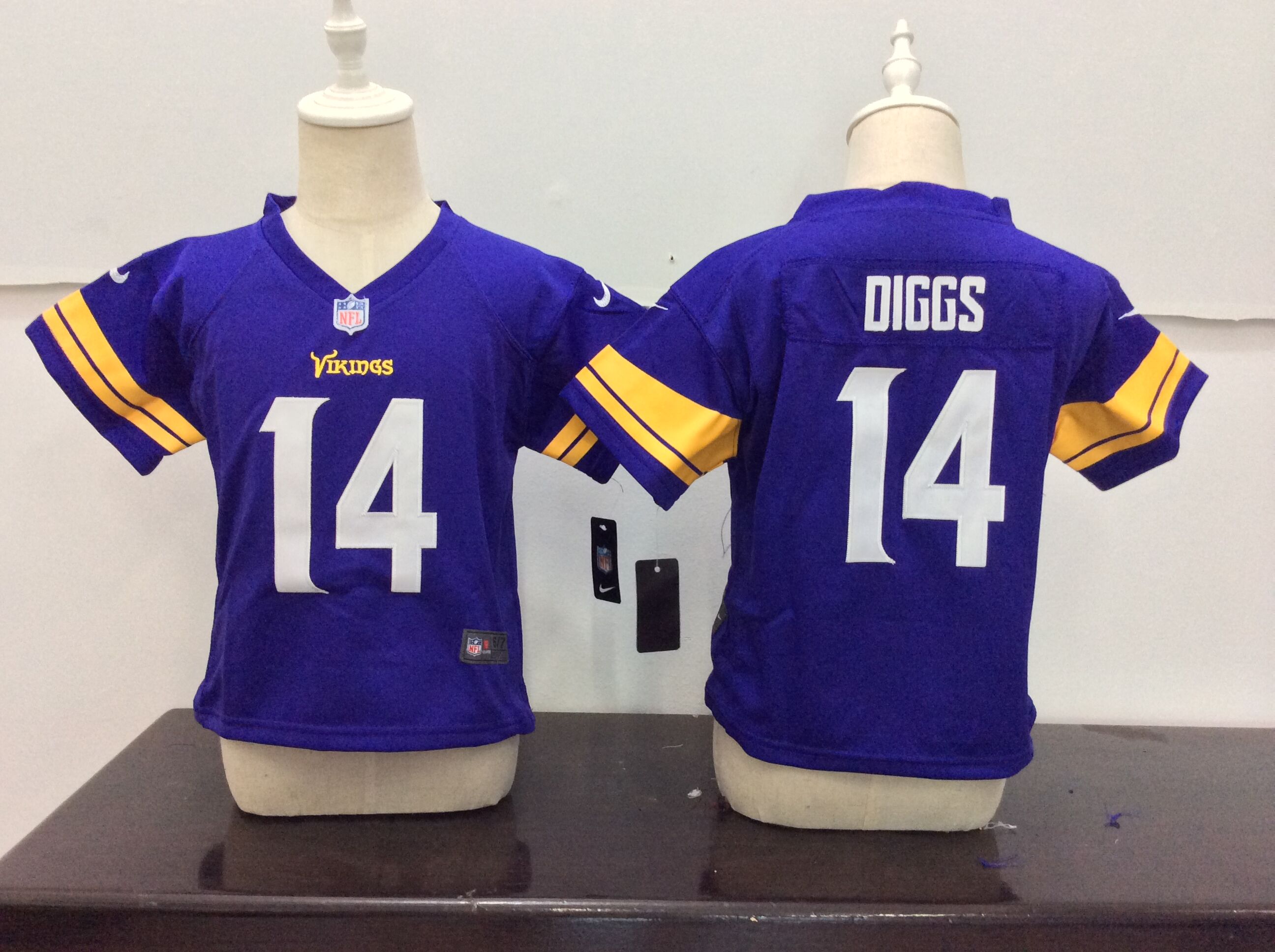 Kids NFL Minnessota Vikings #14 Diggs Purple Jersey 2-5T