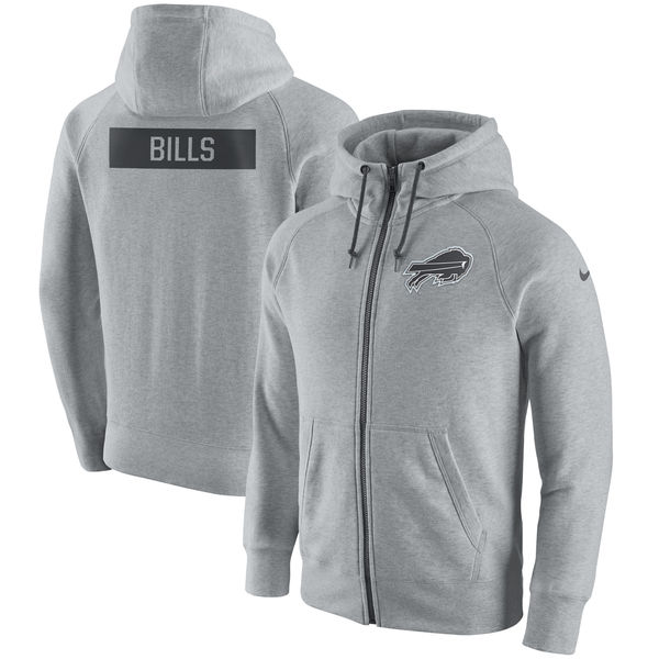 Mens Buffalo Bills Nike Ash Gridiron Gray 2.0 Full-Zip Hoodie
