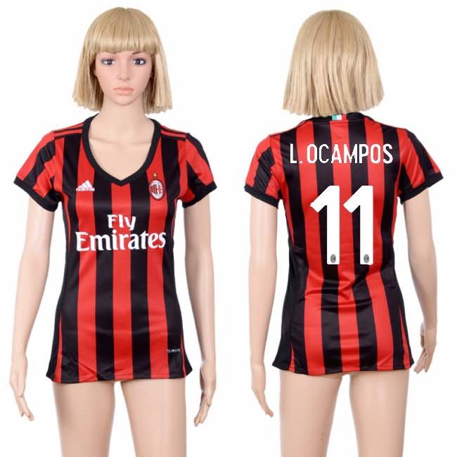 Womens Soccer Club AC Milan #11 L.Ocampos Home Jersey