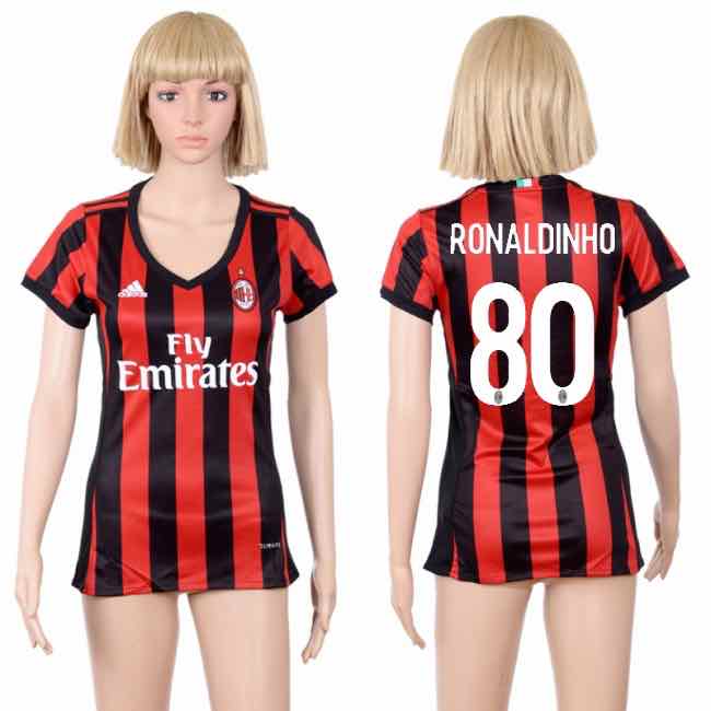 Womens Soccer Club AC Milan #80 Ronaldinho Home Jersey