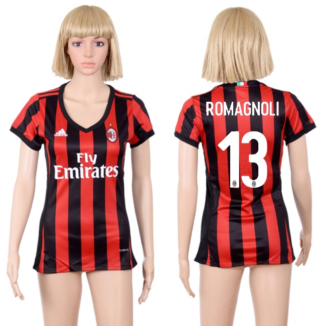 Womens Soccer Club AC Milan #13 Romagnoli Home Jersey