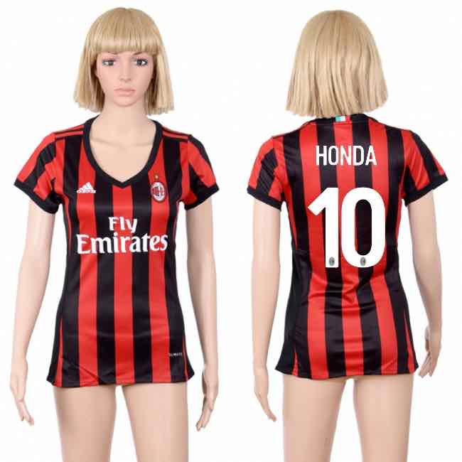 Womens Soccer Club AC Milan #10 Honda Home Jersey