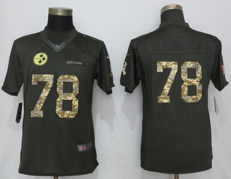 Women NEW Nike Pittsburgh Steelers 78 Villanueva Anthracite Salute To Service Limited Jersey  