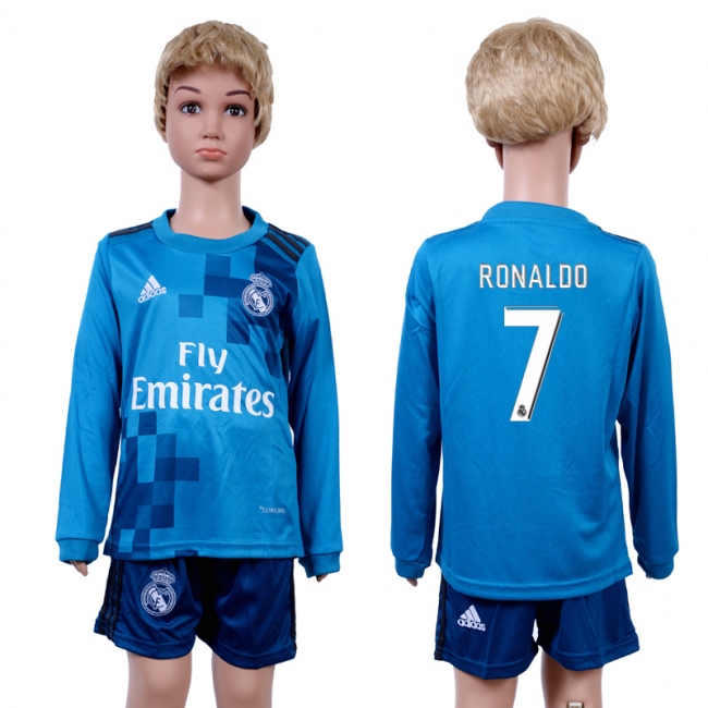 2017 Soccer Real Madrid #7 Ronaldo Away Kids Jersey