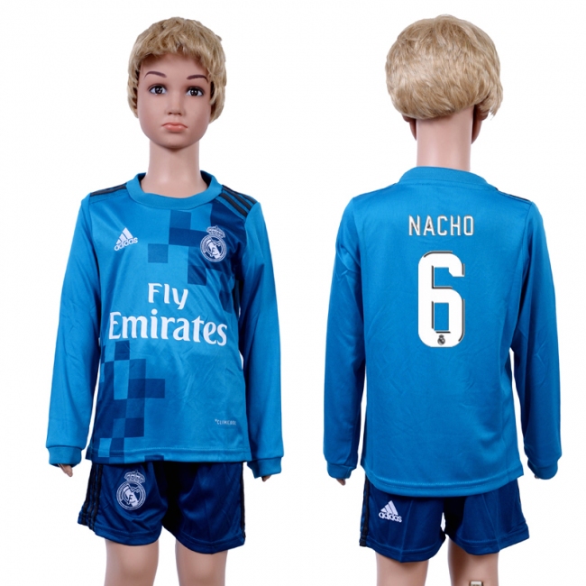 2017 Soccer Real Madrid #6 Nacho Away Kids Jersey