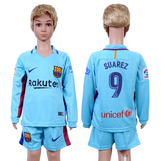 2017 Soccer Barcelona #9 Suarez Away Kids Jersey