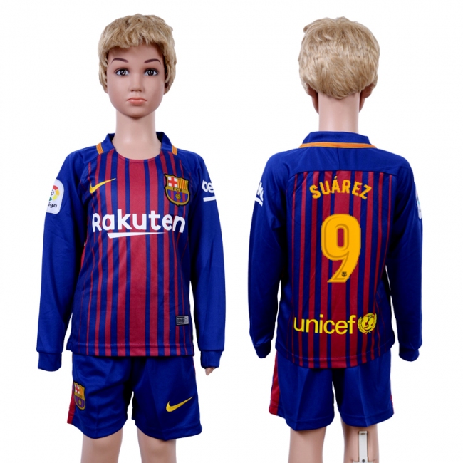 2017 Soccer Barcelona #9 Suarez Home Kids Jersey