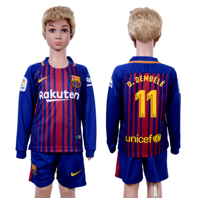 2017 Soccer Barcelona #11 O.Dembele Home Kids Jersey