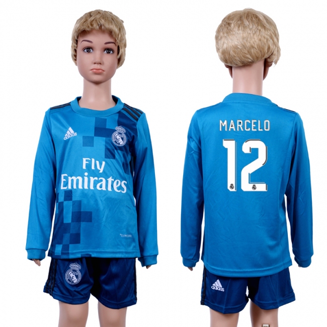 2017 Soccer Real Madrid #12 Marcelo Away Kids Jersey
