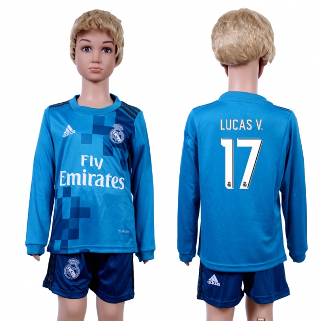 2017 Soccer Real Madrid #17 Lucas V. Away Kids Jersey