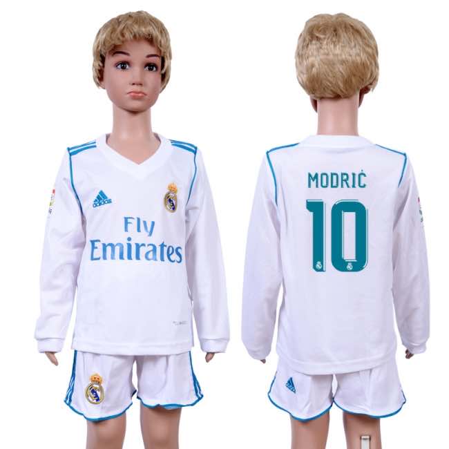 2017 Soccer Real Madrid #10 Modric Home Kids Long Sleeve Jersey