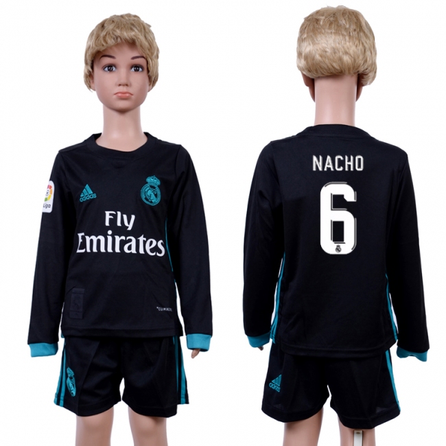 2017 Soccer Real Madrid #6 Nacho Away Kids Jersey 