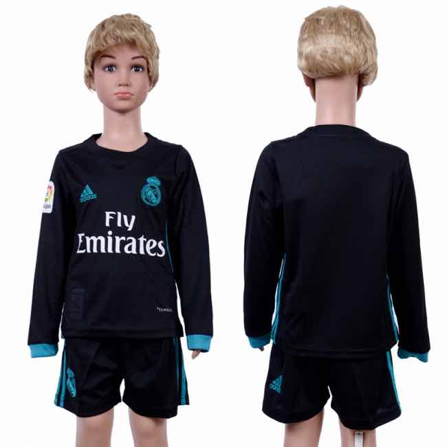 2017 Soccer Real Madrid Blank Away Kids Long Sleeve Jersey