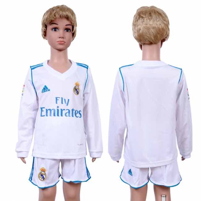 2017 Soccer Real Madrid Blank Home Kids Long Sleeve Jersey