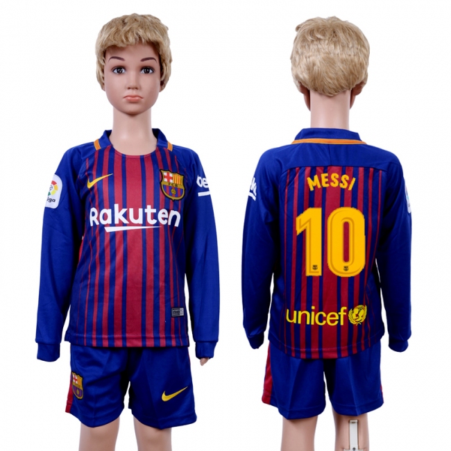 2017 Soccer Barcelona #10 Messi Home Kids Jersey