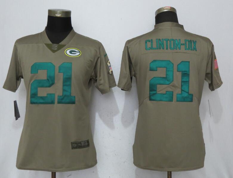 Women Nike Green Bay Packers 21 Clinton-Dix Olive Salute To Service Jersey  