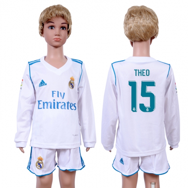 2017 Soccer Real Madrid #15 Theo Home Kids Long Sleeve Jersey