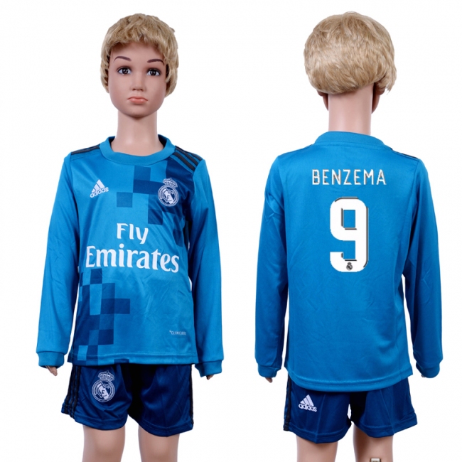2017 Soccer Real Madrid #9 Benzema Away Kids Jersey