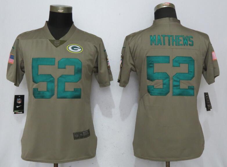 Women Nike Green Bay Packers 52 Matthews Olive Salute To Service Jersey  