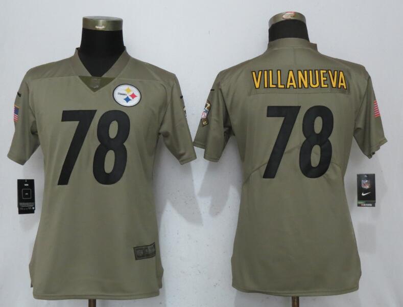 Women New Nike Pittsburgh Steelers 78 Villanueva Olive Salute To Service Jersey