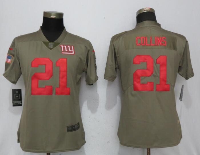 Women New Nike York Giants 21 Collins Olive Salute To Service Elite Jersey  