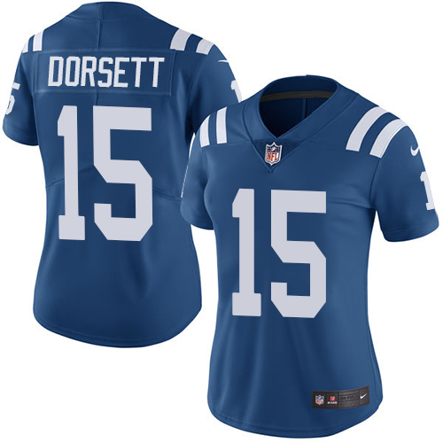 Womens NFL Indianapolis Colts #15 Dorsett Blue Vapor Limited Jersey