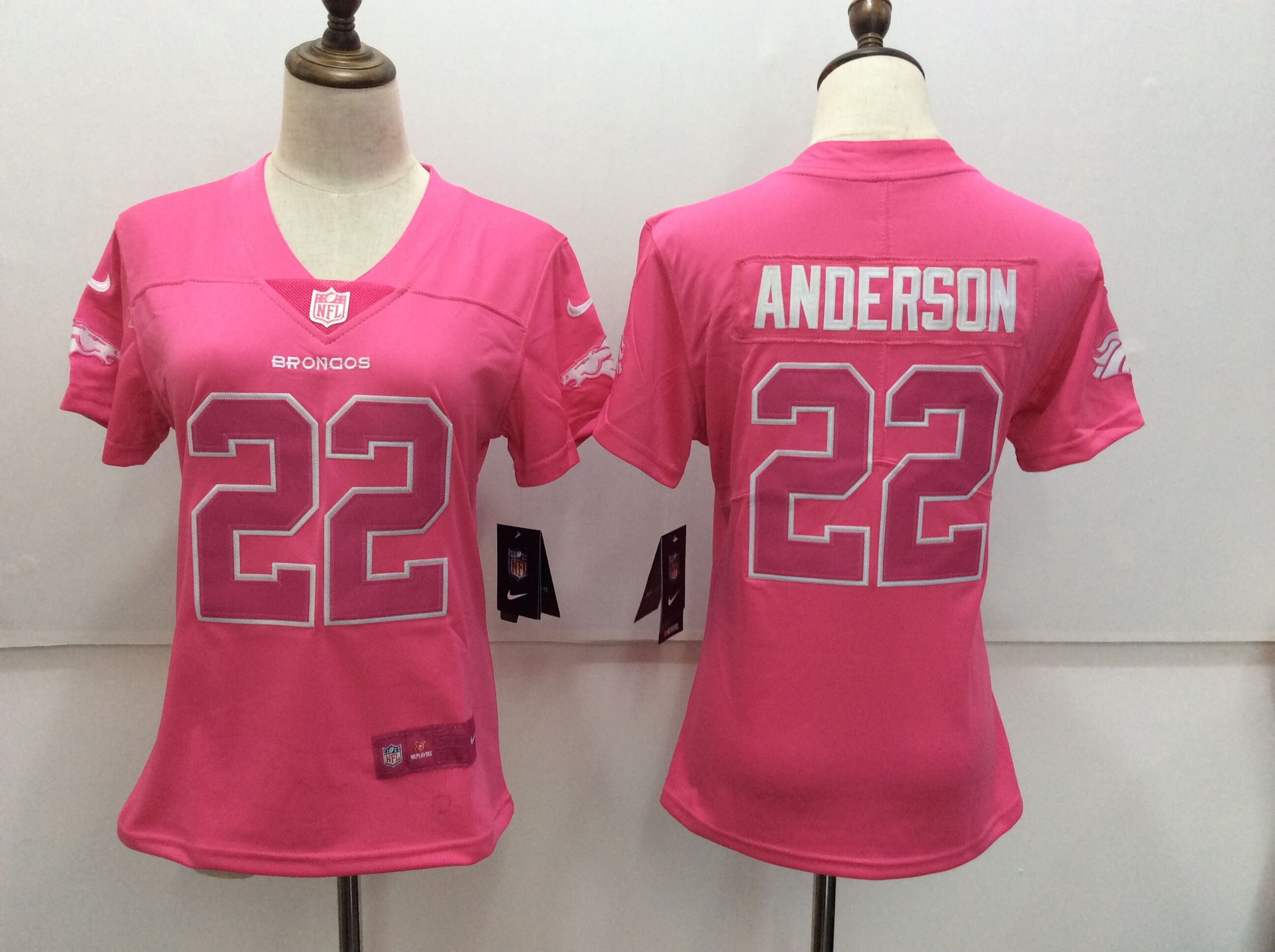 Womens NFL Denver Broncos #22 Anderson Pink Jersey