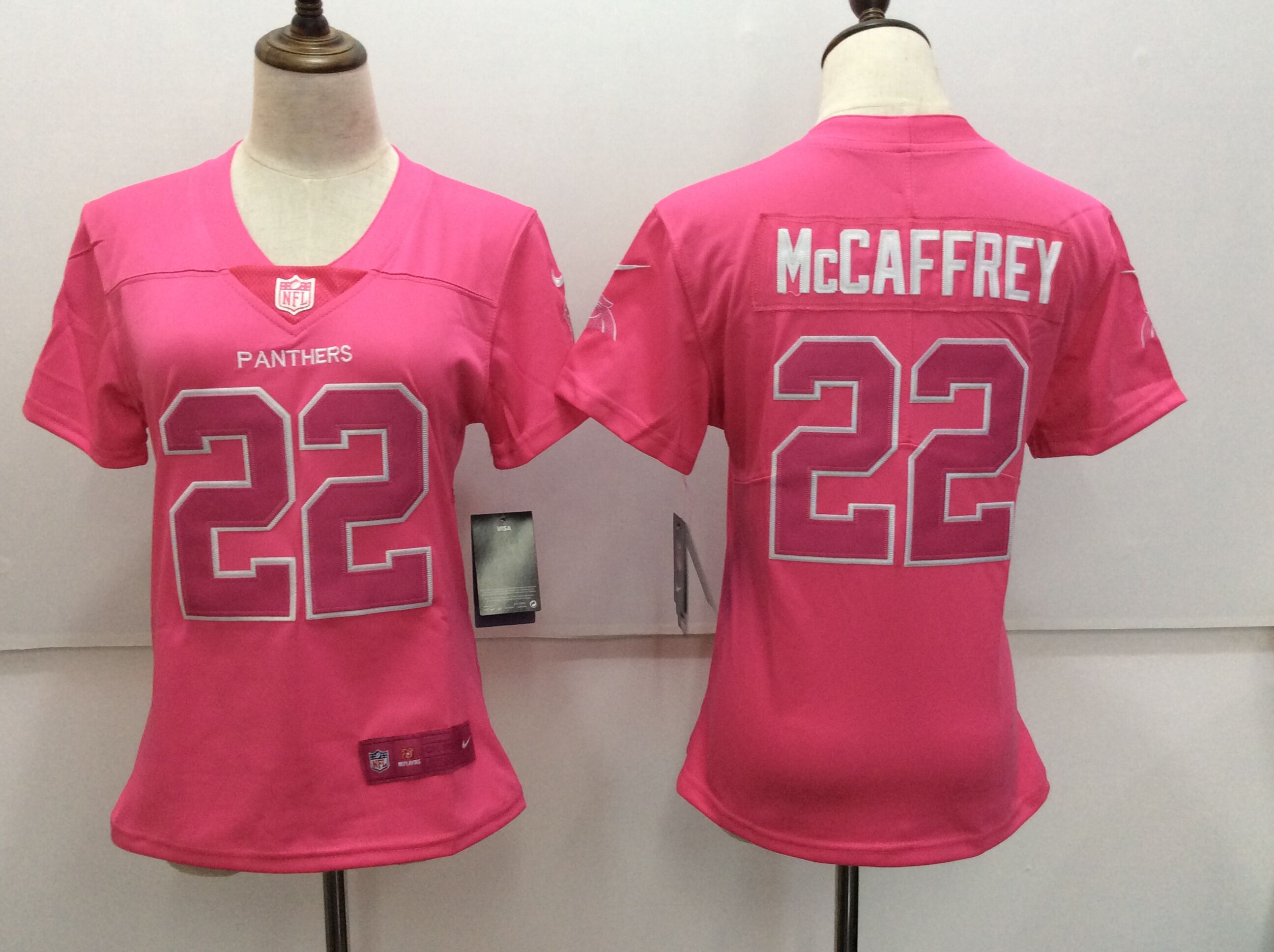 Womens NFL Carolina Panthers #22 McCaffrey Pink Jersey