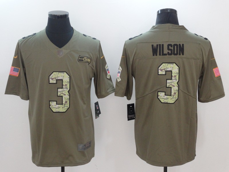 Mens Seattle Seahawks #3 Wilson Olive Salute to Service Limited Jersey