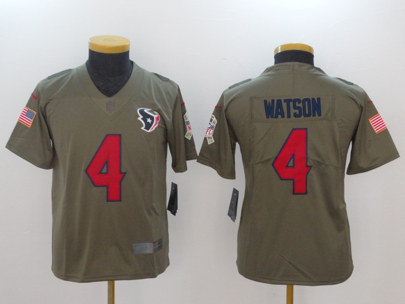 Kids NFL Houston Texans #4 Watson Olive Salute to Service Jersey