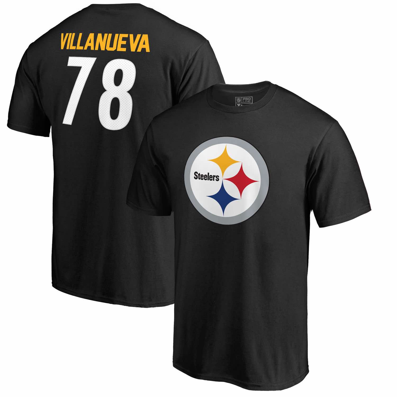 Mens Pittsburgh Steelers Alejandro Villanueva NFL Pro Line by Fanatics Branded Black Team Icon Player Name -Number T-Shirt