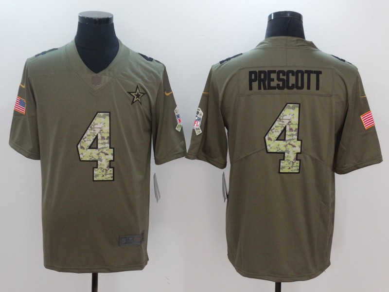 NFL Dallas Cowboys #4 Prescott Olive Salute to Service Vapor Limited Jersey