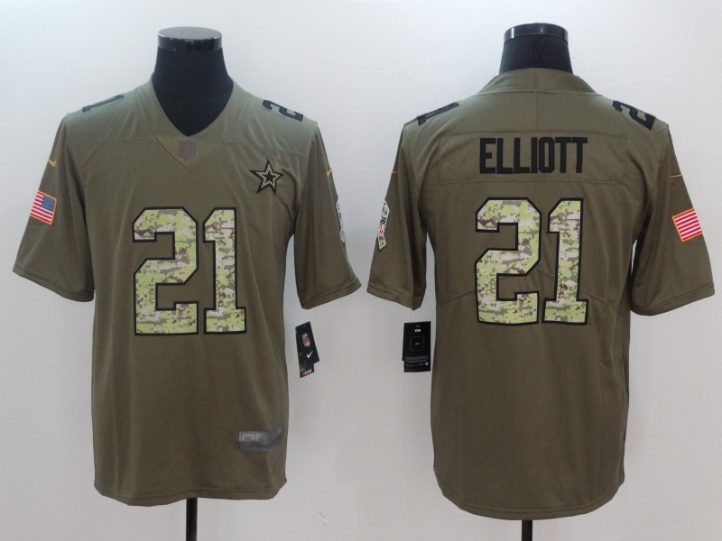 NFL Dallas Cowboys #21 Elliott Olive Salute to Service Vapor Limited Jersey