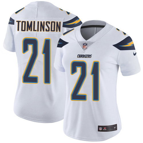 Womens San Diego Chargers #21 Tomlinson White Vapor Limited Jersey