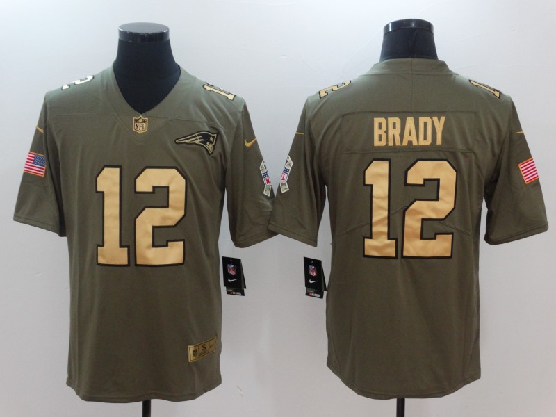 NFL New England Patriots #12 Brady Salute to Service Gold Number Jersey