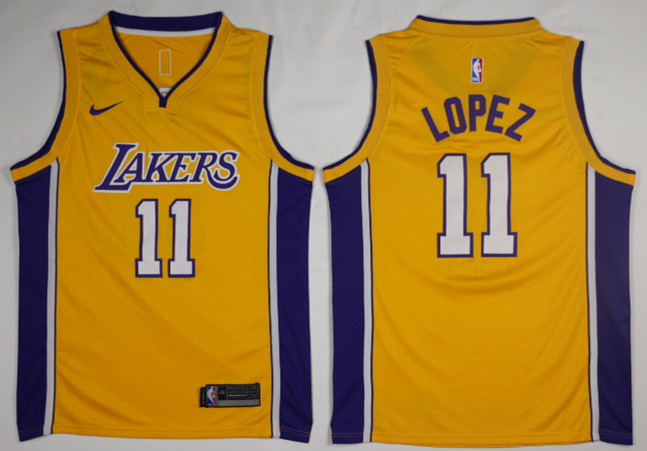 Nike NBA Los Angeles Lakers #11 Lopez Yellow Jersey