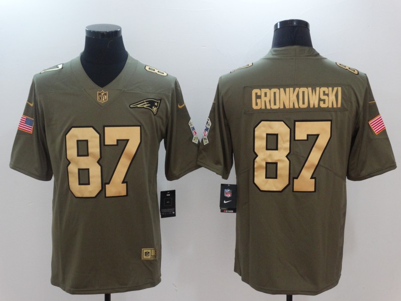 NFL New England Patriots #87 Gronkowski Salute to Service Gold Number Jersey