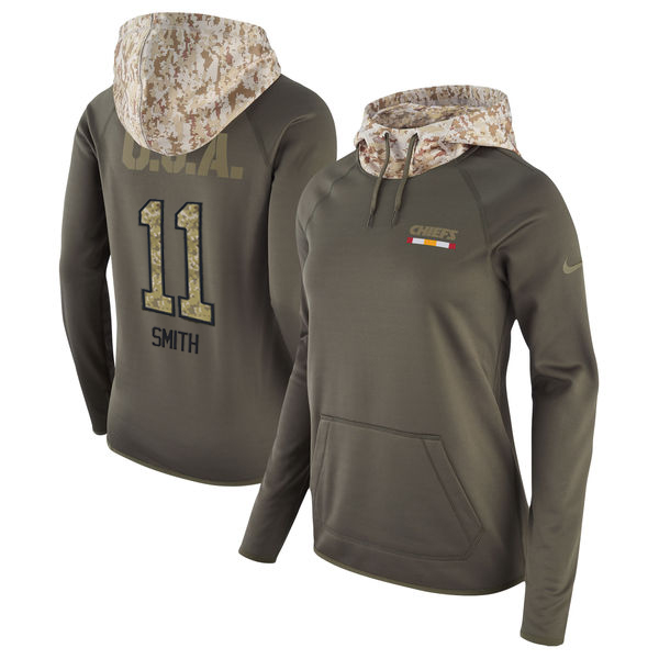 Womens NFL Kansas City Chiefs #11 Smith Olive Salute to Service Hoodie